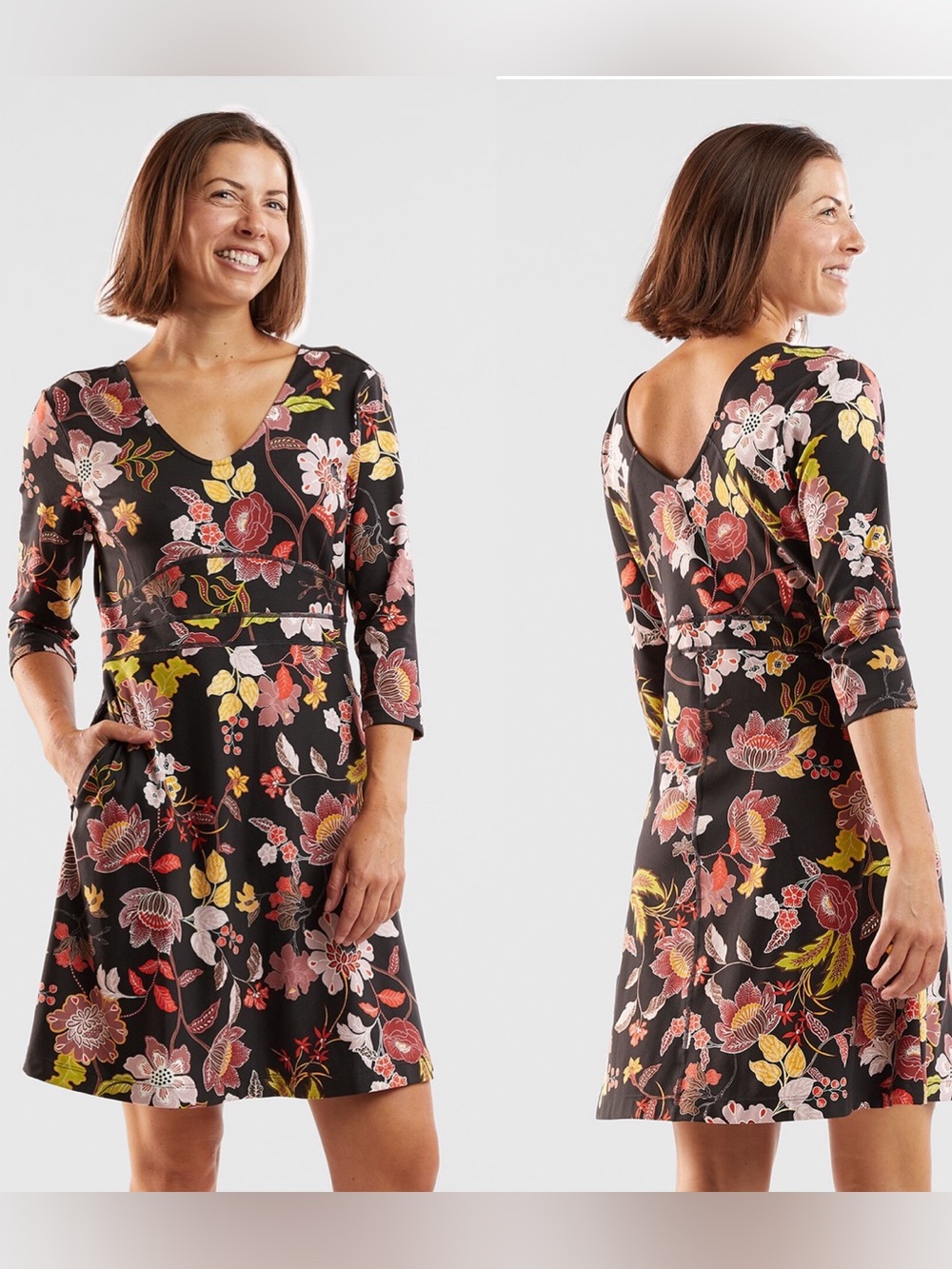 Title Nine NWT Dream Dress Branwen  Fit & Flare Stretch Dark Floral Athleisure L
